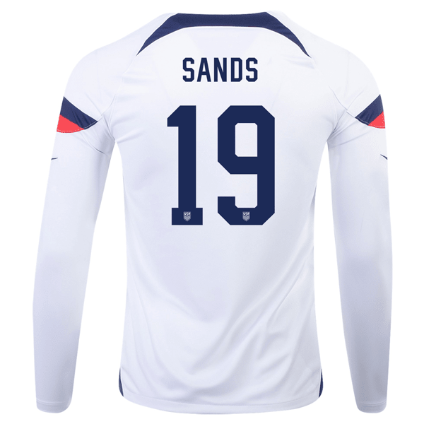 Nike United States James Sands Home Long Sleeve Jersey 22/23 (White/Loyal Blue) | SoccerWearhouse