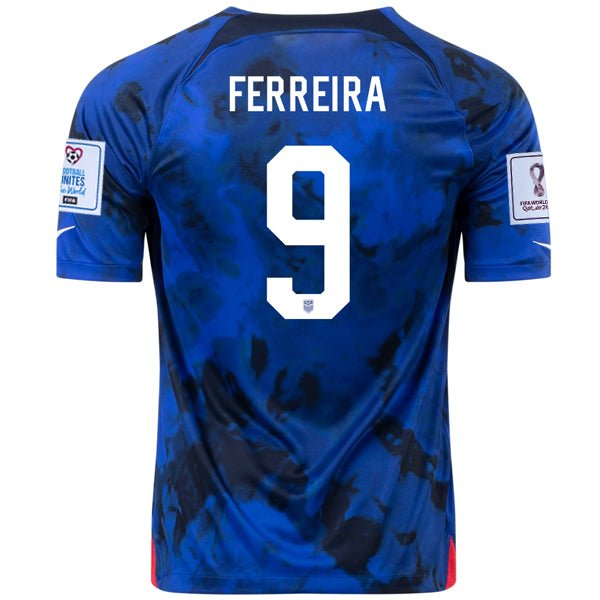 Nike United States Jesus Ferreira Away Jersey 22/23 w/ World Cup 2022 Patches (Bright Blue/White) | SoccerWearhouse