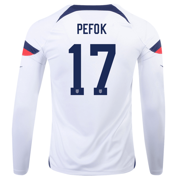Nike United States Jordan Pefok Home Long Sleeve Jersey 22/23 (White/Loyal Blue) | SoccerWearhouse