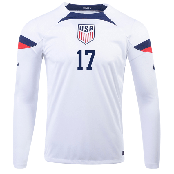 Nike United States Jordan Pefok Home Long Sleeve Jersey 22/23 (White/Loyal Blue) | SoccerWearhouse