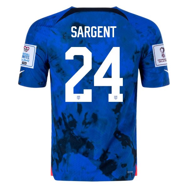 Nike United States Josh Sargent Authentic Match Away Jersey 22/23 w/ World Cup 2022 Patches (Bright Blue/White) | SoccerWearhouse