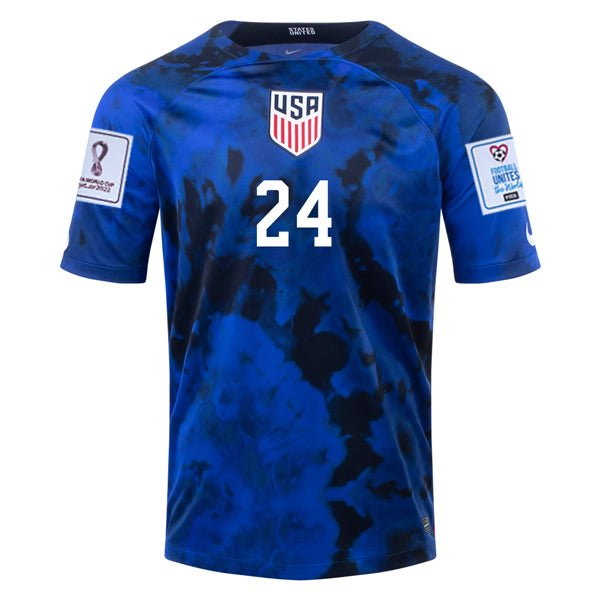 Nike United States Josh Sargent Away Jersey 22/23 w/ World Cup 2022 Patches (Bright Blue/White) | SoccerWearhouse