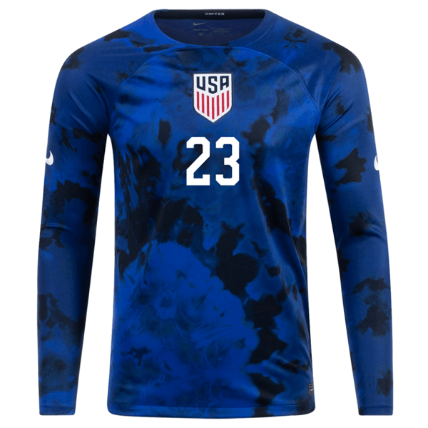 Nike United States Kellyn Acosta Long Sleeve Away Jersey 22/23 (Bright Blue/White) | SoccerWearhouse