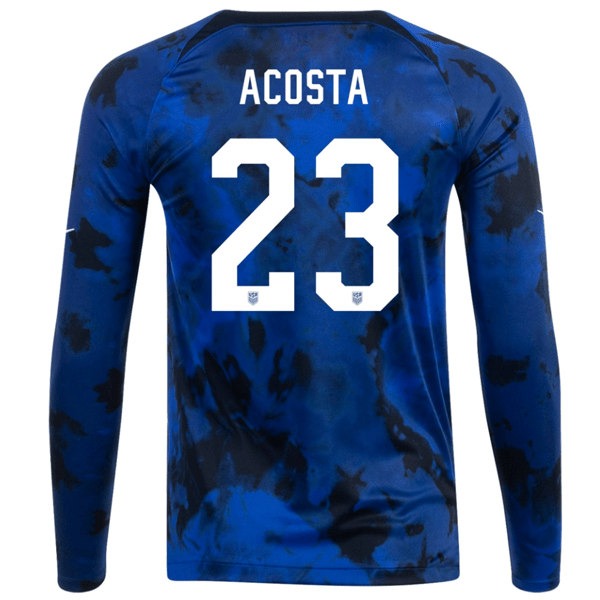 Nike United States Kellyn Acosta Long Sleeve Away Jersey 22/23 (Bright Blue/White) | SoccerWearhouse