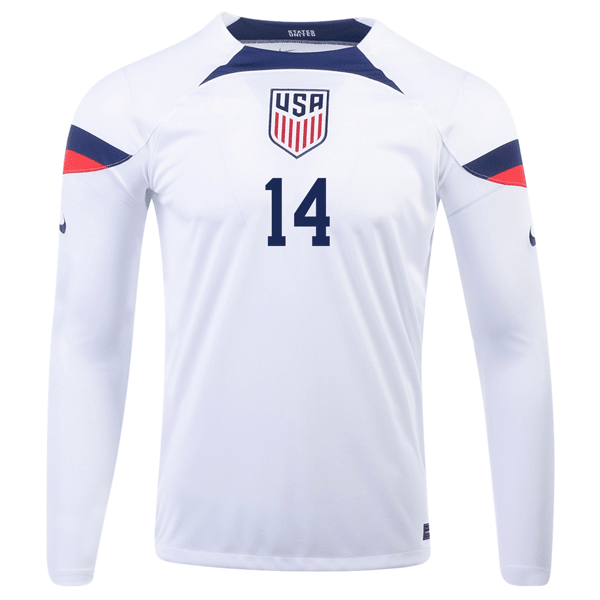 Nike United States Luca De La Torre Home Long Sleeve Jersey 22/23 (White/Loyal Blue) | SoccerWearhouse