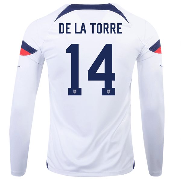 Nike United States Luca De La Torre Home Long Sleeve Jersey 22/23 (White/Loyal Blue) | SoccerWearhouse
