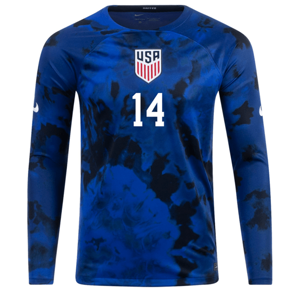 Nike United States Luca De La Torre Long Sleeve Away Jersey 22/23 (Bright Blue/White) | SoccerWearhouse