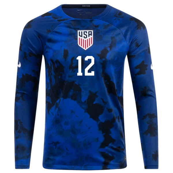 Nike United States Miles Robinson Long Sleeve Away Jersey 22/23 (Bright Blue/White) | SoccerWearhouse