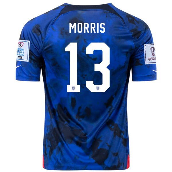Nike United States Morris Away Jersey 22/23 w/ World Cup 2022 Patches (Bright Blue/White) | SoccerWearhouse
