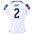Camiseta Nike Estados Unidos Sergino Dest Local 22/23 con parches Copa Mundial 2022 (Blanco/Azul)
