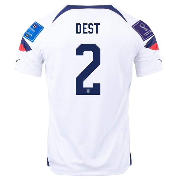 Nike United States Sergino Dest Home Jersey 22/23 w/ World Cup 2022 Patches (White/Loyal Blue) | SoccerWearhouse