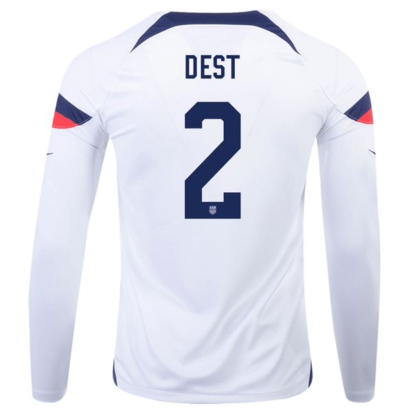 Nike United States Sergino Dest Home Long Sleeve Jersey 22/23 (White/Loyal Blue) | SoccerWearhouse