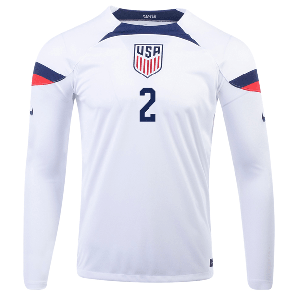 Nike United States Sergino Dest Home Long Sleeve Jersey 22/23 (White/Loyal Blue) | SoccerWearhouse