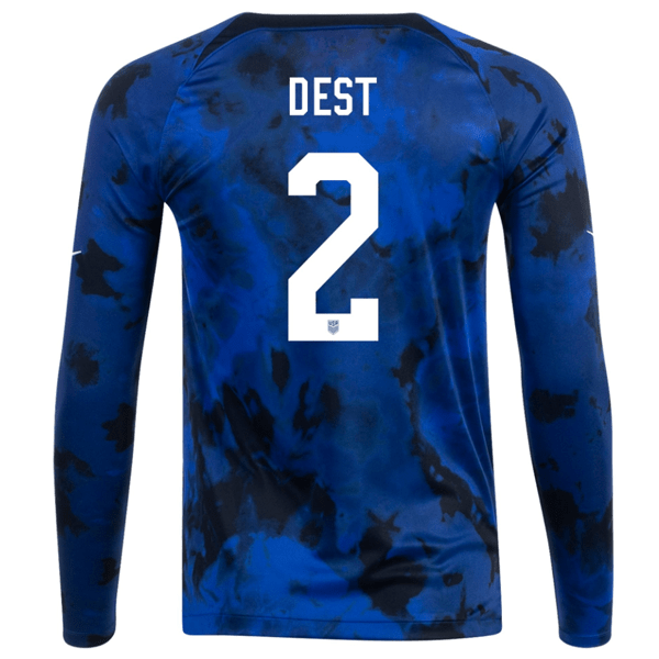 Nike United States Sergino Dest Long Sleeve Away Jersey 22/23 (Bright Blue/White) | SoccerWearhouse