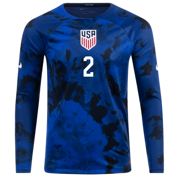 Nike United States Sergino Dest Long Sleeve Away Jersey 22/23 (Bright Blue/White) | SoccerWearhouse