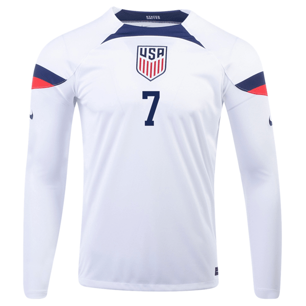 Nike United States Shaq Moore Home Long Sleeve Jersey 22/23 (White/Loyal Blue) | SoccerWearhouse