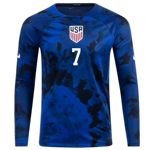 Nike United States Shaq Moore Long Sleeve Away Jersey 22/23 (Bright Blue/White) | SoccerWearhouse