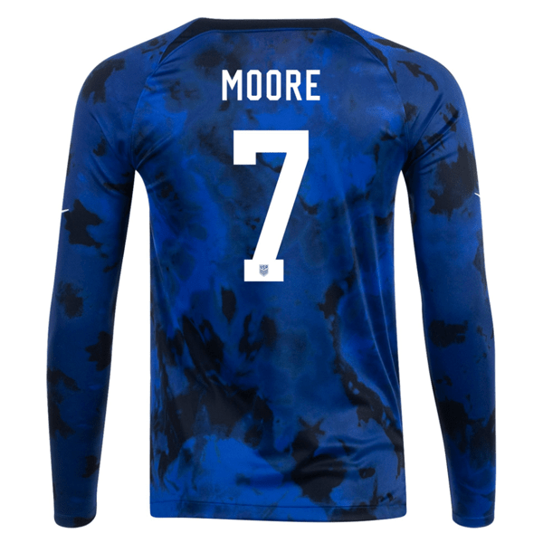 Nike United States Shaq Moore Long Sleeve Away Jersey 22/23 (Bright Blue/White) | SoccerWearhouse