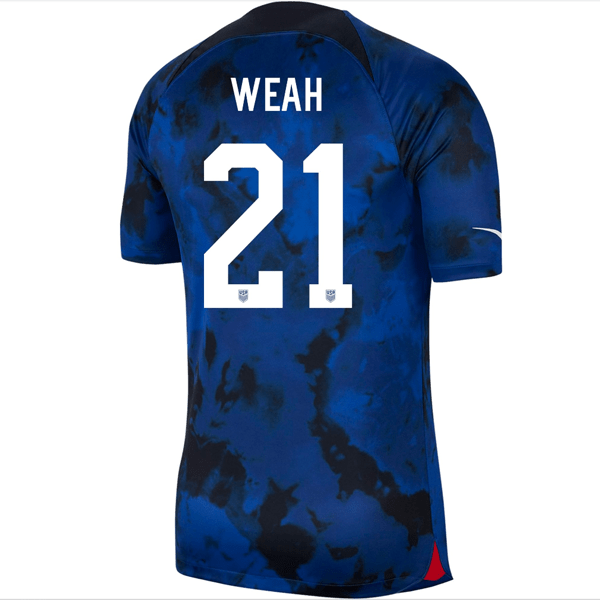 Nike United States Timothy Weah Authentic Match Away Jersey 22/23 (Bright Blue/White) | SoccerWearhouse