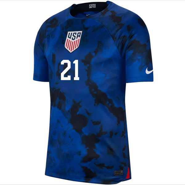 Nike United States Timothy Weah Authentic Match Away Jersey 22/23 (Bright Blue/White) | SoccerWearhouse