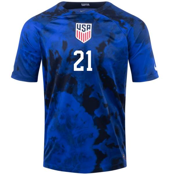 Nike United States Timothy Weah Away Jersey 22/23 (Bright Blue/White) | SoccerWearhouse