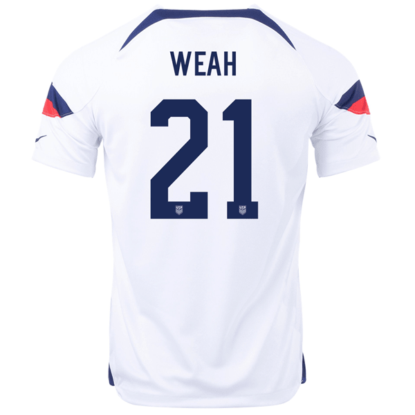 Nike United States Timothy Weah Home Jersey 22/23 (White/Loyal Blue) | SoccerWearhouse