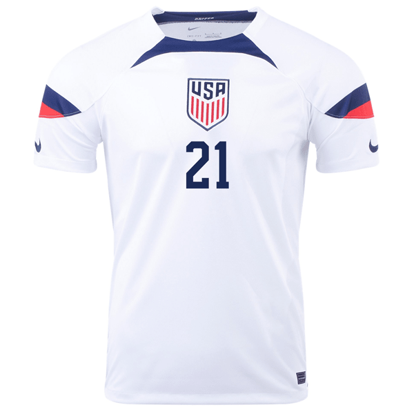 Nike United States Timothy Weah Home Jersey 22/23 (White/Loyal Blue) | SoccerWearhouse