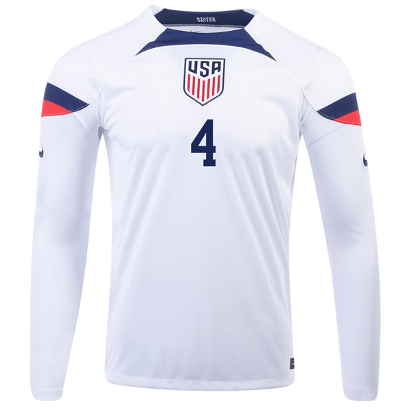 Nike United States Tyler Adams Home Long Sleeve Jersey 22/23 (White/Loyal Blue) | SoccerWearhouse