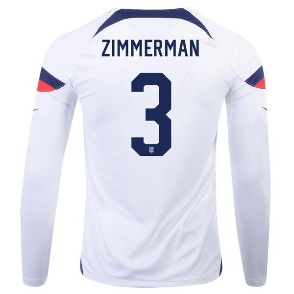 Nike United States Walker Zimmerman Home Long Sleeve Jersey 22/23 (White/Loyal Blue) | SoccerWearhouse