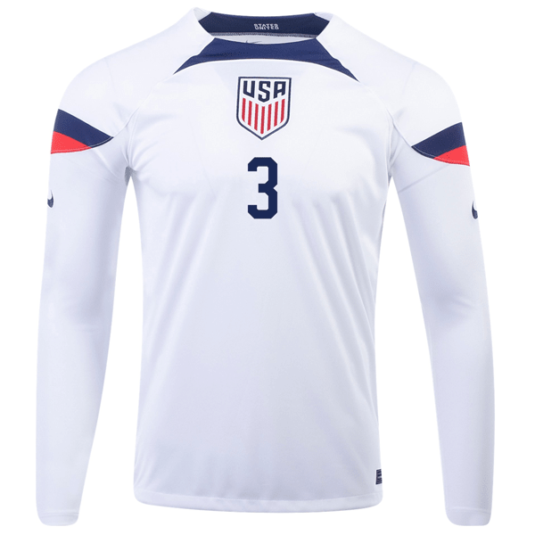 Nike United States Walker Zimmerman Home Long Sleeve Jersey 22/23 (White/Loyal Blue) | SoccerWearhouse