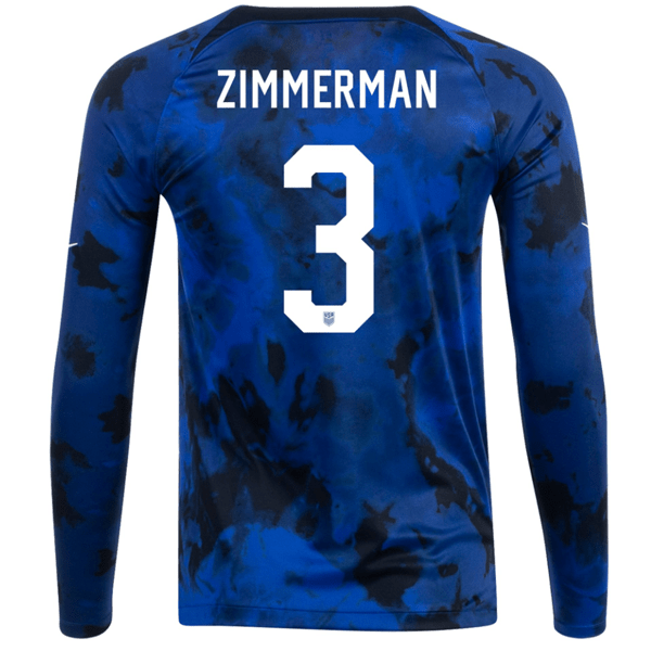 Nike United States Walker Zimmerman Long Sleeve Away Jersey 22/23 (Bright Blue/White) | SoccerWearhouse