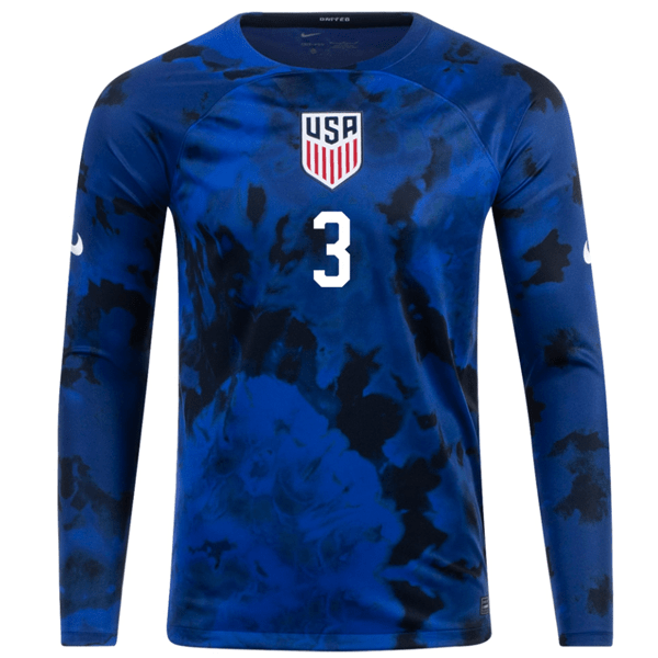 Nike United States Walker Zimmerman Long Sleeve Away Jersey 22/23 (Bright Blue/White) | SoccerWearhouse