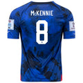 Nike Estados Unidos Weston Mckennie Away Jersey 22/23 con parches de la Copa Mundial 2022 (Azul brillante/Blanco)