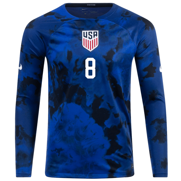 Nike United States Weston Mckennie Long Sleeve Away Jersey 22/23 (Bright Blue/White) | SoccerWearhouse