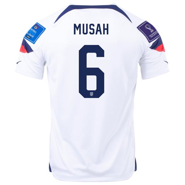 Nike United States Yunus Musah Home Jersey 22/23 w/ World Cup 2022 Patches (White/Loyal Blue) | SoccerWearhouse