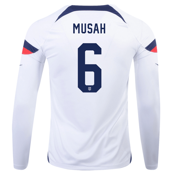 Nike United States Yunus Musah Home Long Sleeve Jersey 22/23 (White/Loyal Blue) | SoccerWearhouse