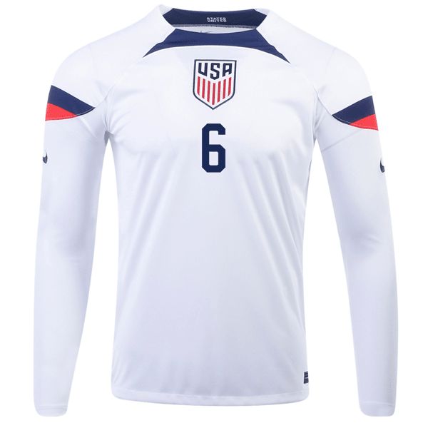 Nike United States Yunus Musah Home Long Sleeve Jersey 22/23 (White/Loyal Blue) | SoccerWearhouse