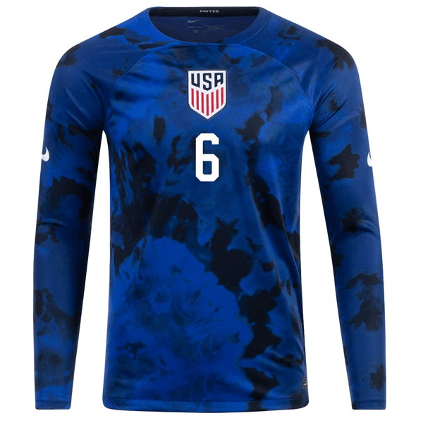 Nike United States Yunus Musah Long Sleeve Away Jersey 22/23 (Bright Blue/White) | SoccerWearhouse