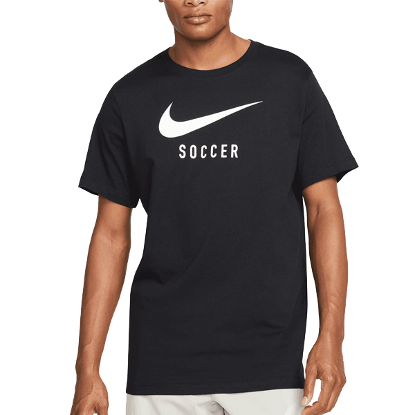 sin embargo cumpleaños garaje Camiseta de fútbol Nike Swoosh (negra) - Soccer Wearhouse
