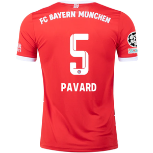 adidas Bayern Munich Benjamin Pavard Home Jersey w/ Champions League Patches 22/23 (Red/White)