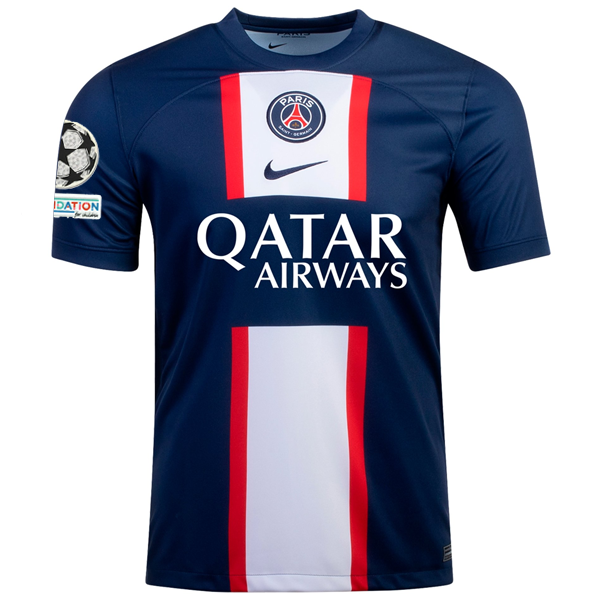 Nike Paris Saint-Germain Home Jersey con parches de la Liga de Campeones 22/23 (Azul marino medianoche/Blanco)