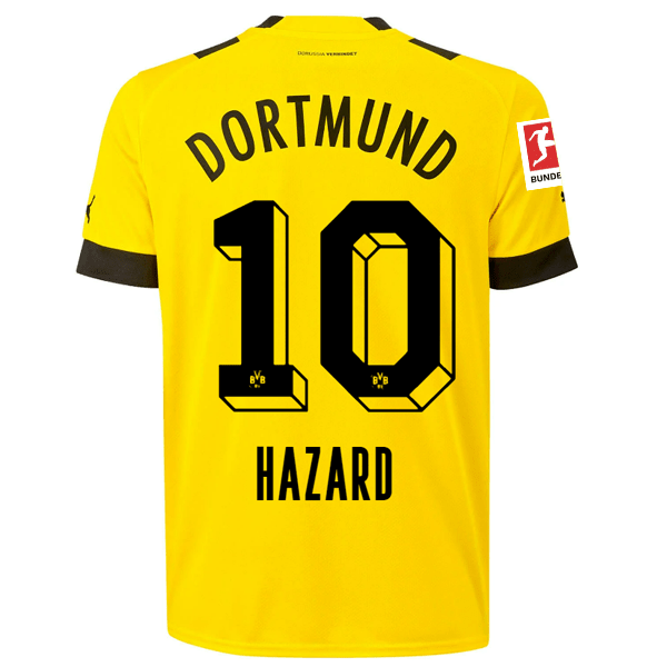 Puma BVB Dortmund Thorgan Hazard Home Jersey w/ Bundesliga Patch 22/23 (Cyber Yellow/Black) | SoccerWearhouse