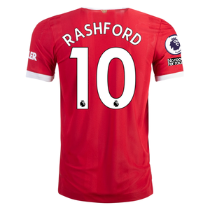 adidas Authentic Manchester United Marcus Rashford Home Jersey w/ EPL + No Room For Racism Patches 21/22 (Real Red/White)