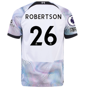 Nike Liverpool Andy Robertson Away Jersey w/ EPL + No Room For Racism Patches 22/23 (White/Black)