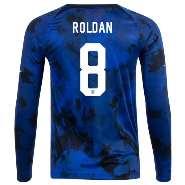 Camiseta Nike Estados Unidos Cristian Roldan Manga Larga Visitante 22/23 (Azul Brillante/Blanco)