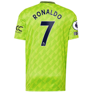 adidas Manchester United Cristiano Ronaldo Third Jersey w/ EPL + No Room For Racism Patches 22/23 (Solar Slime)