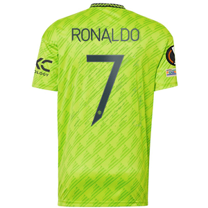 adidas Manchester United Cristiano Ronaldo Third Jersey w/ Europa League Patches 22/23 (Solar Slime)