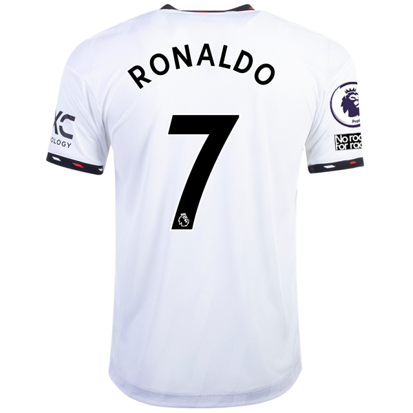 Adidas Manchester United Cristiano Ronaldo Authentic Away Jersey w/ EPL + No Room for Racism Patches 22/23 (White/Black) Size 2XL