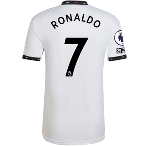 adidas Mancheser United Cristiano Ronaldo Away Jersey w/ EPL + No Room For Racism Patches 22/23 (White)
