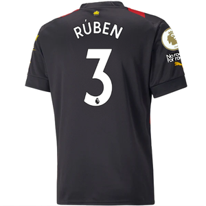 Puma Manchester City Ruben Dias Away Jersey w/ EPL + No Room For Racism Patches 22/23 (Puma Black/Tango Red)